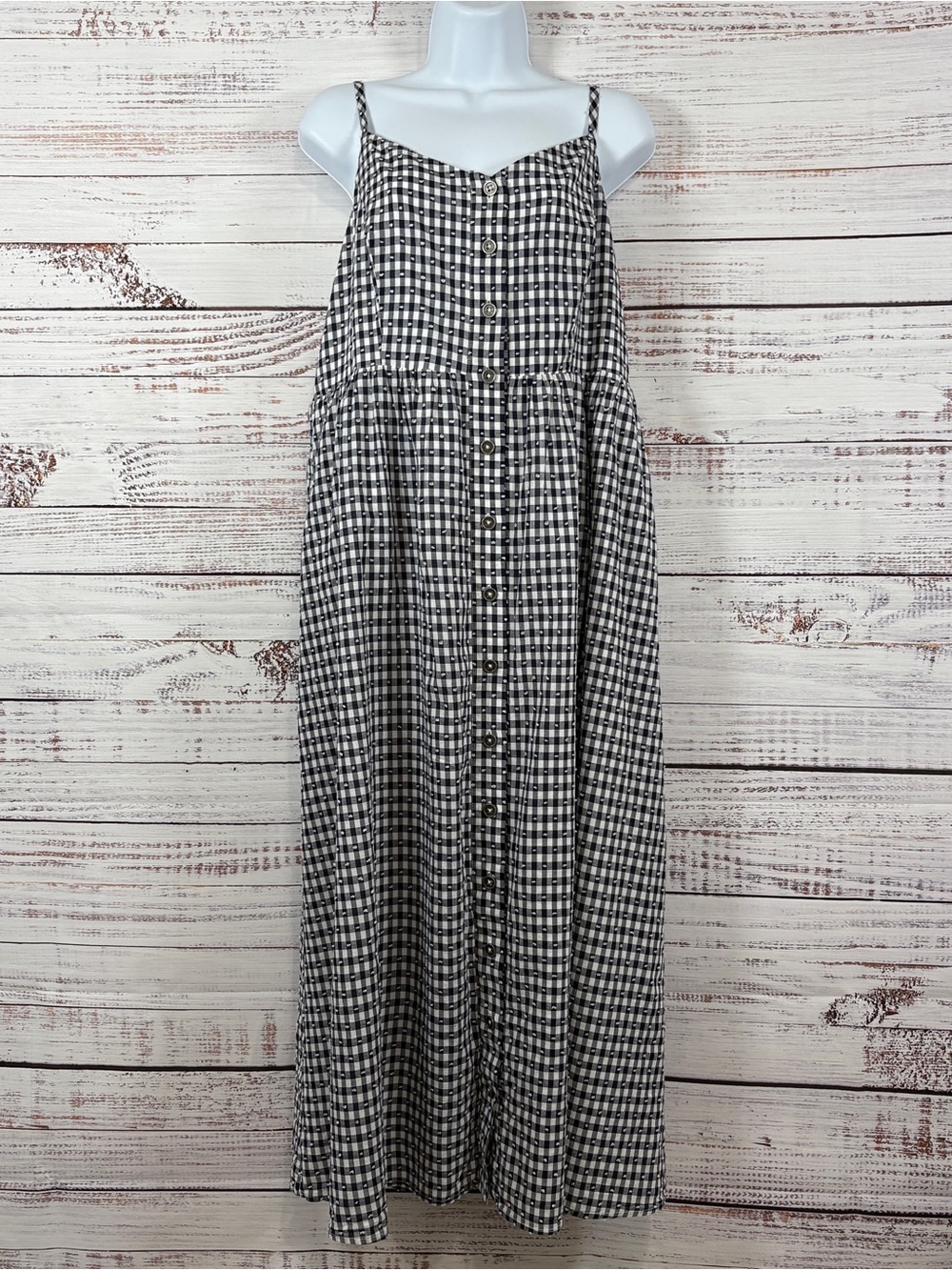 Modcloth Navy Gingham Check Sleeveless Midi Sundress